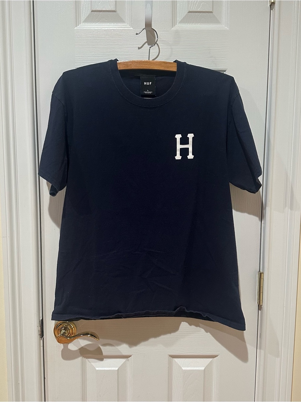 HUF Black Short-Sleeve Tee with White 'H' Chest Logo, Large